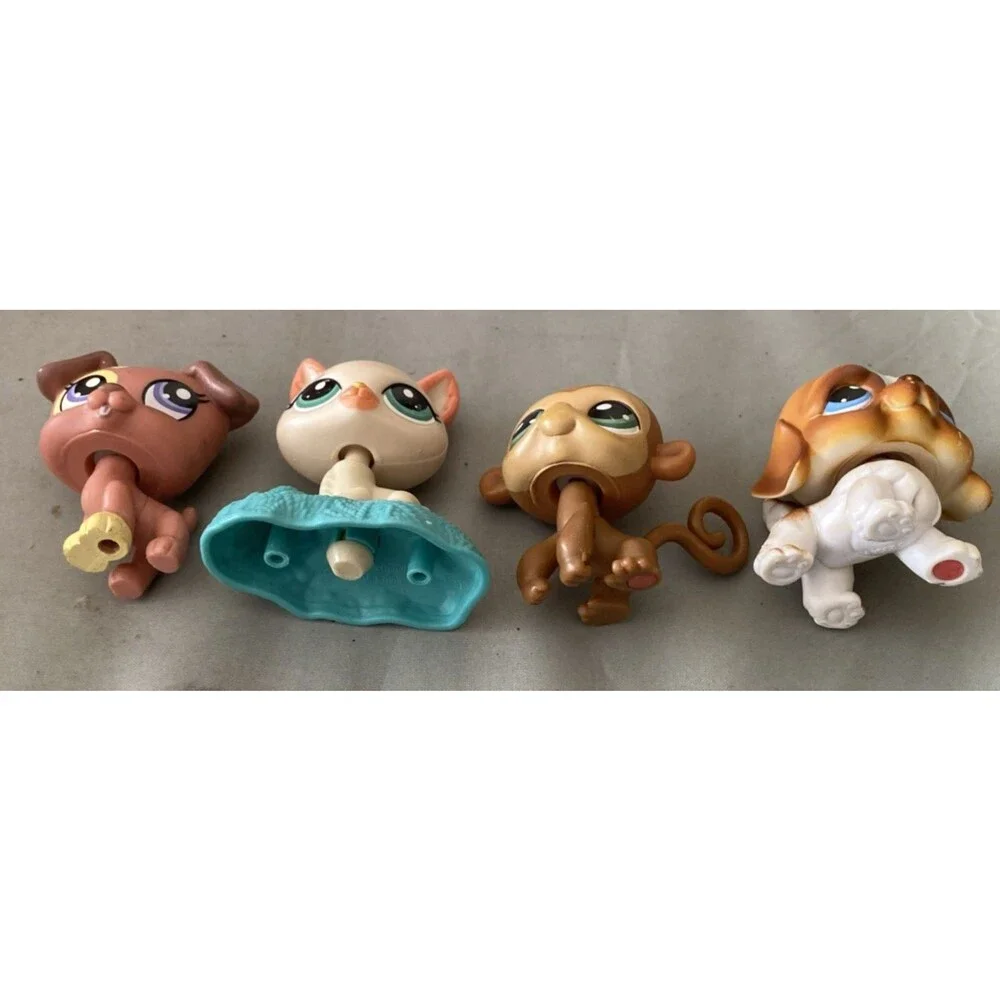 LPS Littlest Pet Shop Lot 4 Authentic G2 Brown Dachshund Monkey Siamese Cat Dog